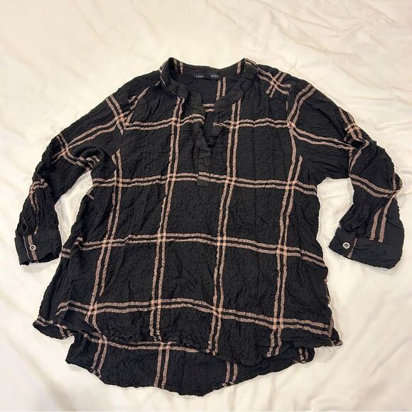 Jane + Delancey Women's Black Plaid Long Sleeve V-neck Tunic Size XL - Picture 1 of 9
